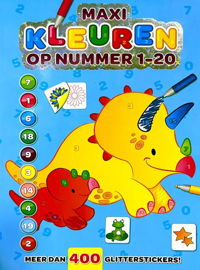 Maxi kleuren op nummer 1-20 met glitterstickers