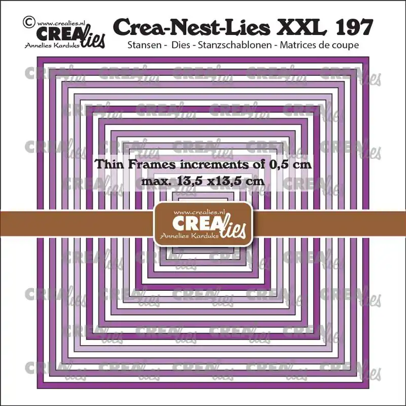 Crealies Crea-Nest-Lies XXL stansen no. 197, Dunne Kaders Vierkanten glad