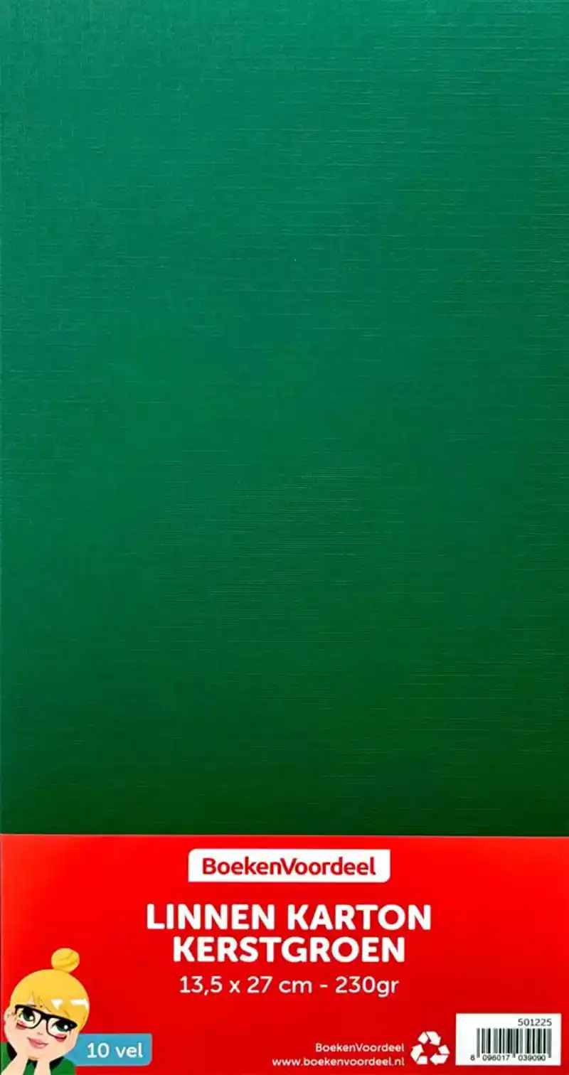 Linnen karton 13,5x27cm 10 vel kerstgroen
