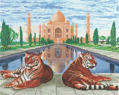 Crystal Art Kit 40x50cm Taj Mahal Tigers Partial