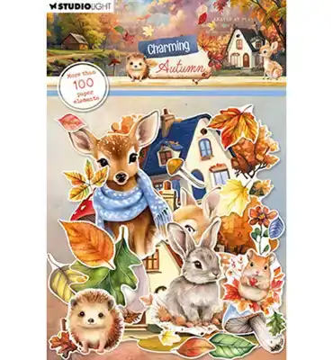 Paper elements leaves, animals en houses charming autumn