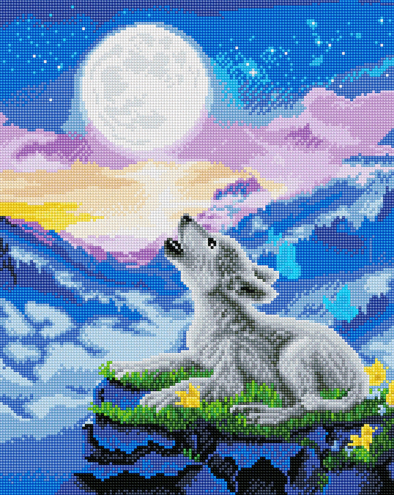 Framed crystal art kit howling wolf cub