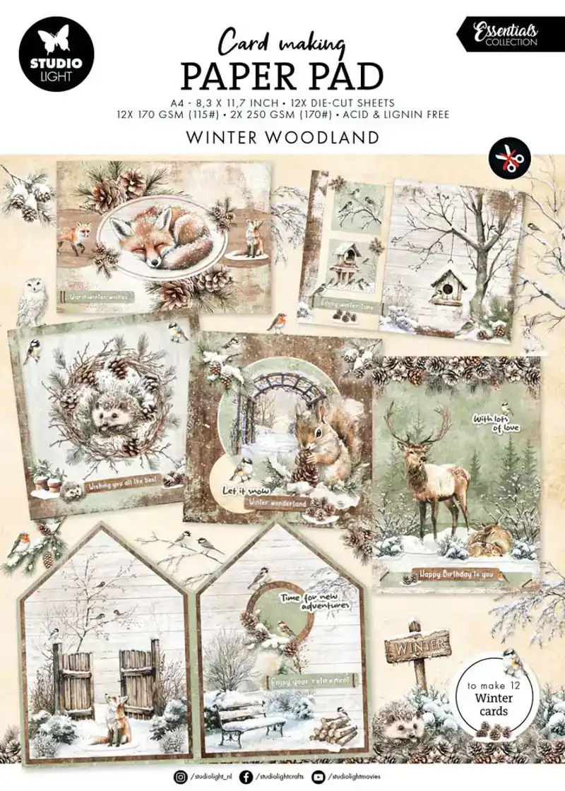 Winter woodland card making pad 210x294x4mm 14 sheet