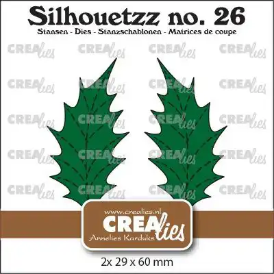 Silhouetzz stansen no. 26, Blaadjes 22 Dicht Hulstblad groot met stiksteek en spiegelbeeld