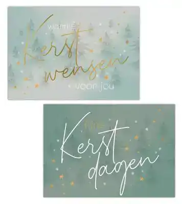 Kerstkaart 2025 kerstdagen goud groen/ wit groen