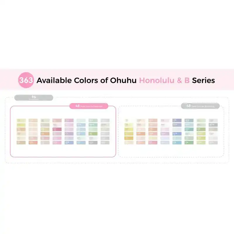 Ohuhu Honolulu B48 Pastel Sweetness Colors Alcohol Markers Dual Tip Set