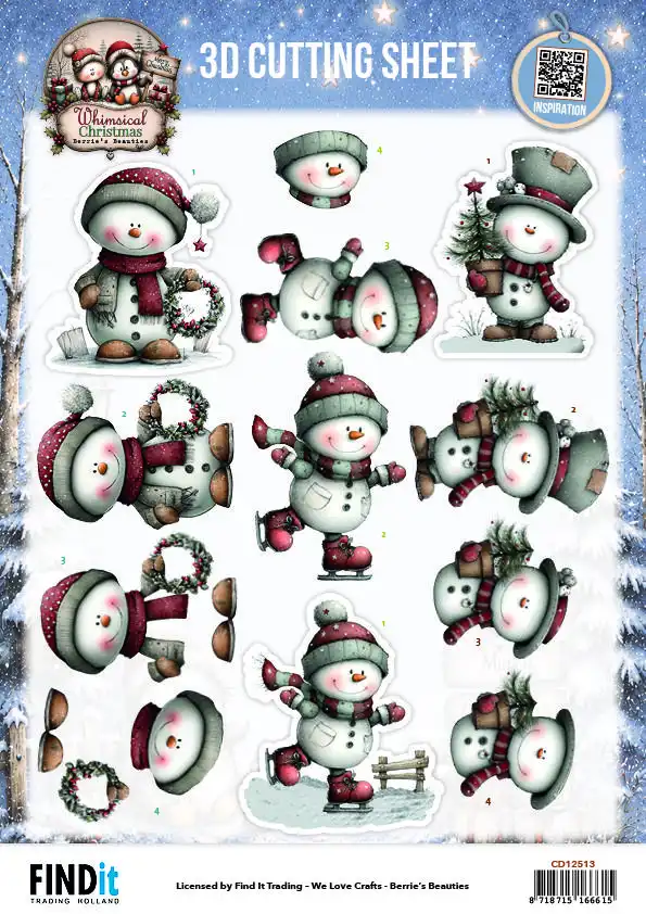Knipvellen set Berries Beauties Whimsical Christmas Penguins/ Snowmen