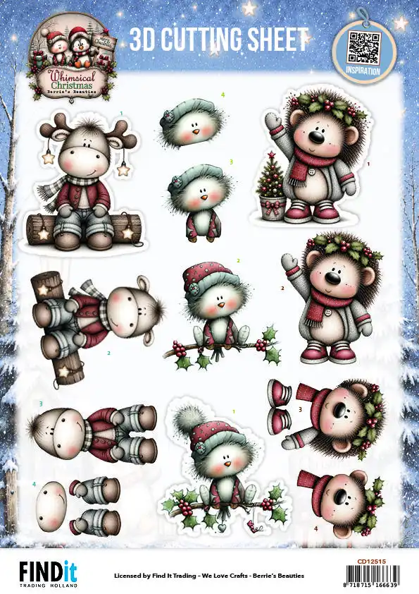 Knipvellen set Berries Beauties Whimsical Christmas Santa Claus/ Furry friends