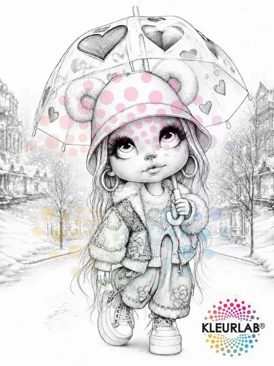 Kleurlab Chibi Girls Winter Fashoin Vibes Kleurboek voor Volwassenen