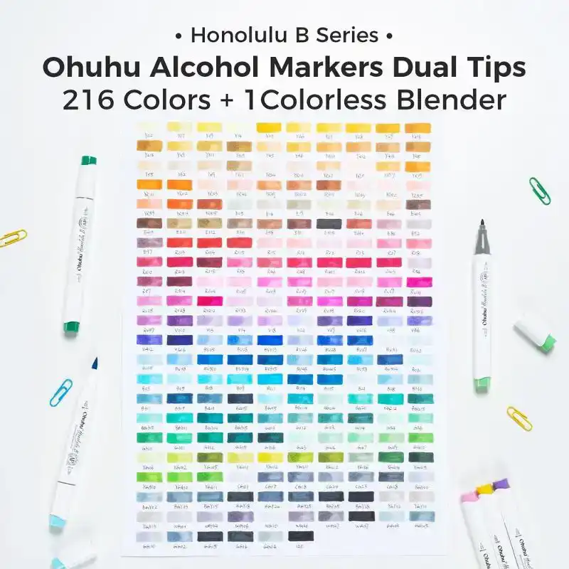 Ohuhu Honolulu B216 Colors Alcohol Markers Dual Tip Set