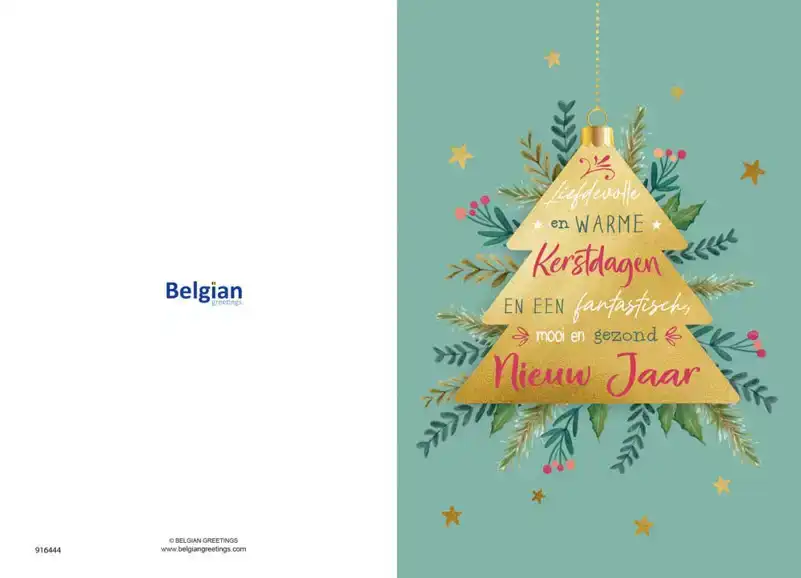 Kerstkaart 2025 kerstdagen groen boom/ kerstdagen roze kerstbal