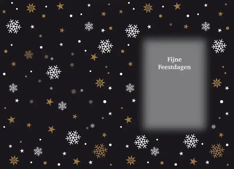 Kerstkaart 2025 feestdagen wit zwart goud/ kerst boom tekst