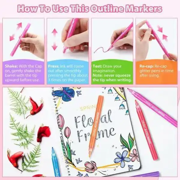 Ohuhu Glitter Metallic Marker Pens set van 12