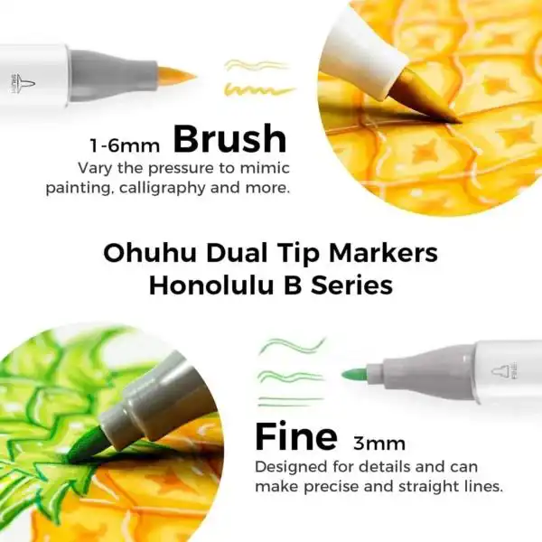 Ohuhu Honolulu B 120 kleuren Alcohol Art Markers Brush & Fine