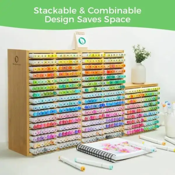 Ohuhu Bamboo Marker Organizer voor 224 markers (zonder markers)