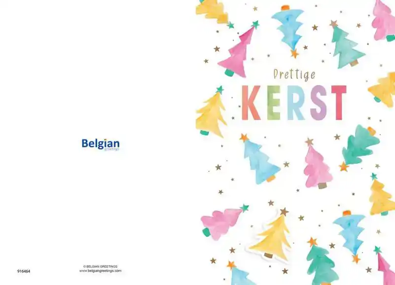 Kerstkaart 2025 Prettige kerst gekleurde bomen