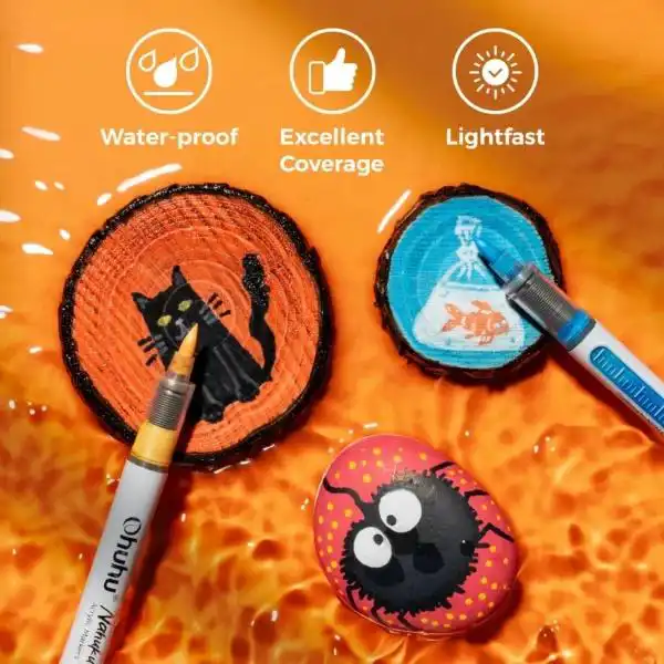 Ohuhu Direct-ink Acrylic Brush Markers Nahuku set 48 kleuren in zwart etui