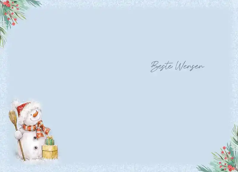 Kerstkaart 2025 feestdagen sneeuwpop/ kerstdagen kerstman in slee