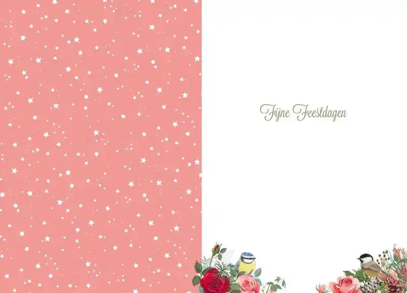 Kerstkaart 2025 fijne kerst takjes en vogels/ kerstdagen hart takken en vogels